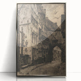 Gothic Wall Art: Medieval Street Scene in Vintage Architecture Print
