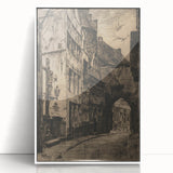 Gothic Wall Art: Medieval Street Scene in Vintage Architecture Print
