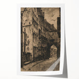 Gothic Wall Art: Medieval Street Scene in Vintage Architecture Print