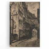 Gothic Wall Art: Medieval Street Scene in Vintage Architecture Print
