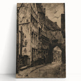 Gothic Wall Art: Medieval Street Scene in Vintage Architecture Print