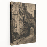 Gothic Wall Art: Medieval Street Scene in Vintage Architecture Print