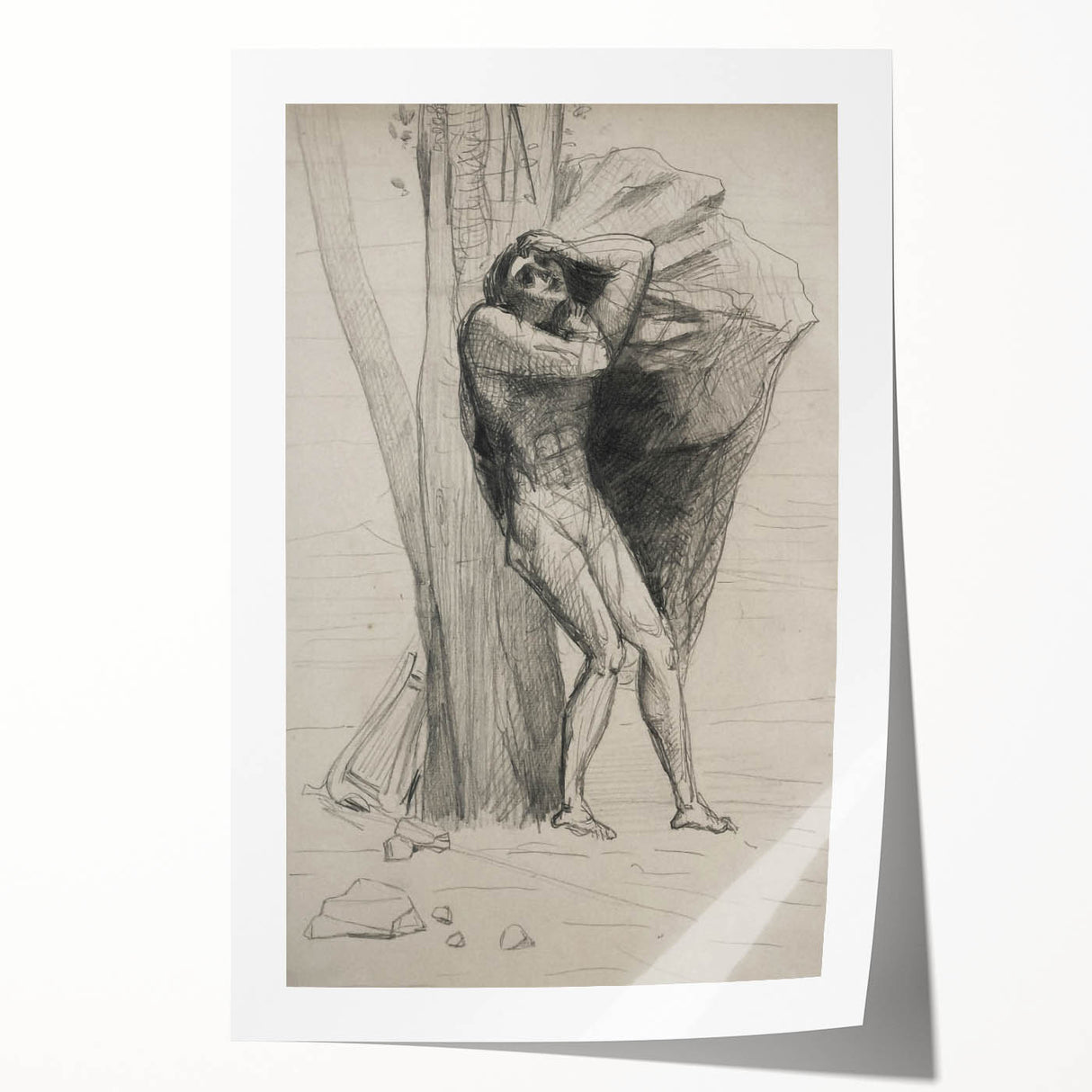 Gothic Wall Art: Dramatic Figure in Dark Sketch with Medieval Themes