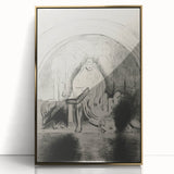 Gothic Wall Art: Mystical Veiled Figure in Vintage Gothic Sketch Design