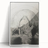 Gothic Wall Art: Mystical Veiled Figure in Vintage Gothic Sketch Design