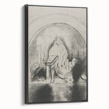 Gothic Wall Art: Mystical Veiled Figure in Vintage Gothic Sketch Design