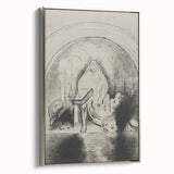 Gothic Wall Art: Mystical Veiled Figure in Vintage Gothic Sketch Design