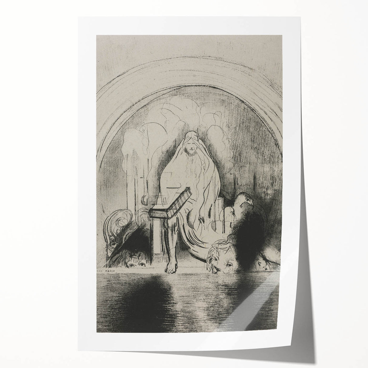 Gothic Wall Art: Mystical Veiled Figure in Vintage Gothic Sketch Design