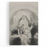 Gothic Wall Art: Mystical Veiled Figure in Vintage Gothic Sketch Design