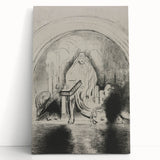 Gothic Wall Art: Mystical Veiled Figure in Vintage Gothic Sketch Design