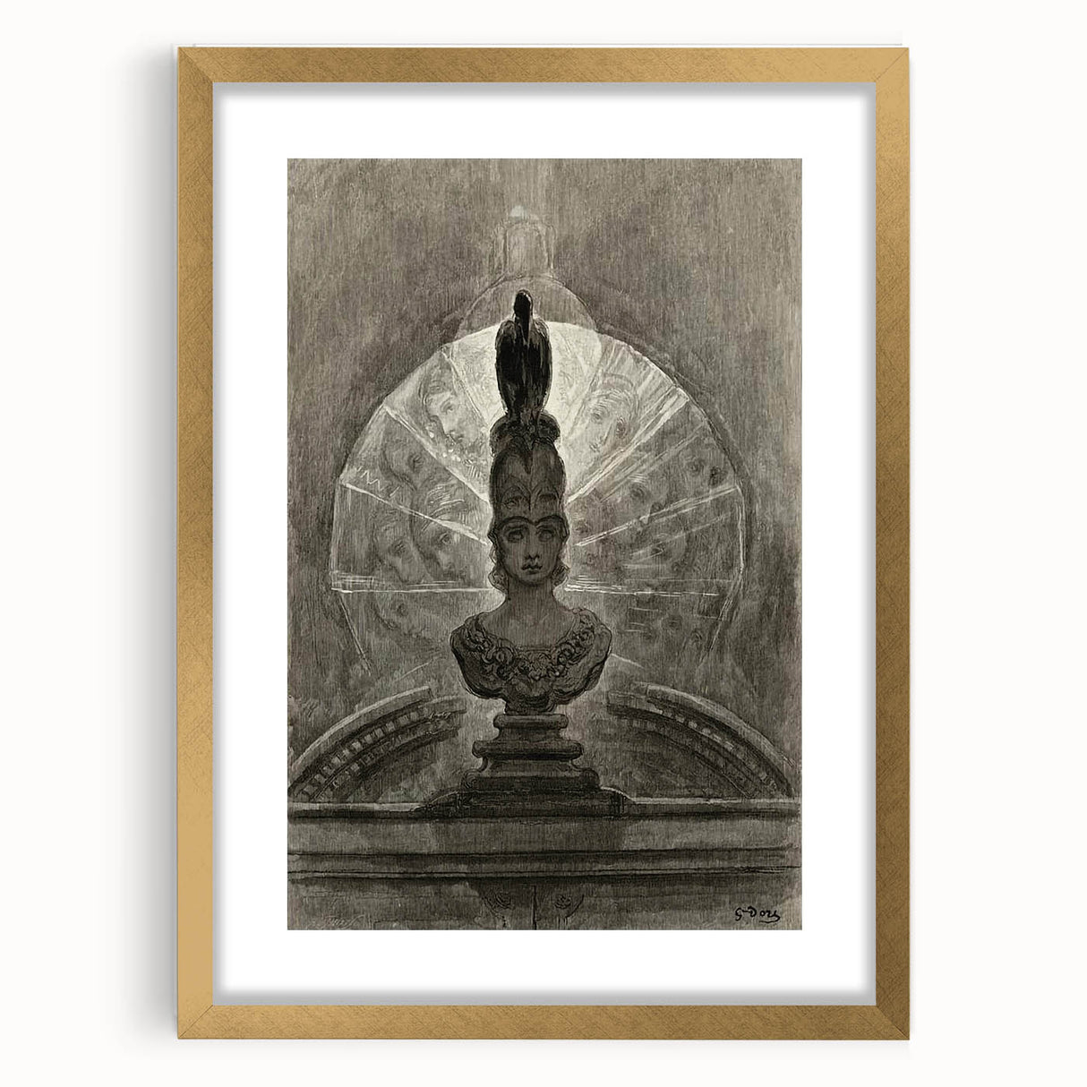 Gothic Wall Art - Medieval Bust with Dark Raven in Vintage Gothic Print