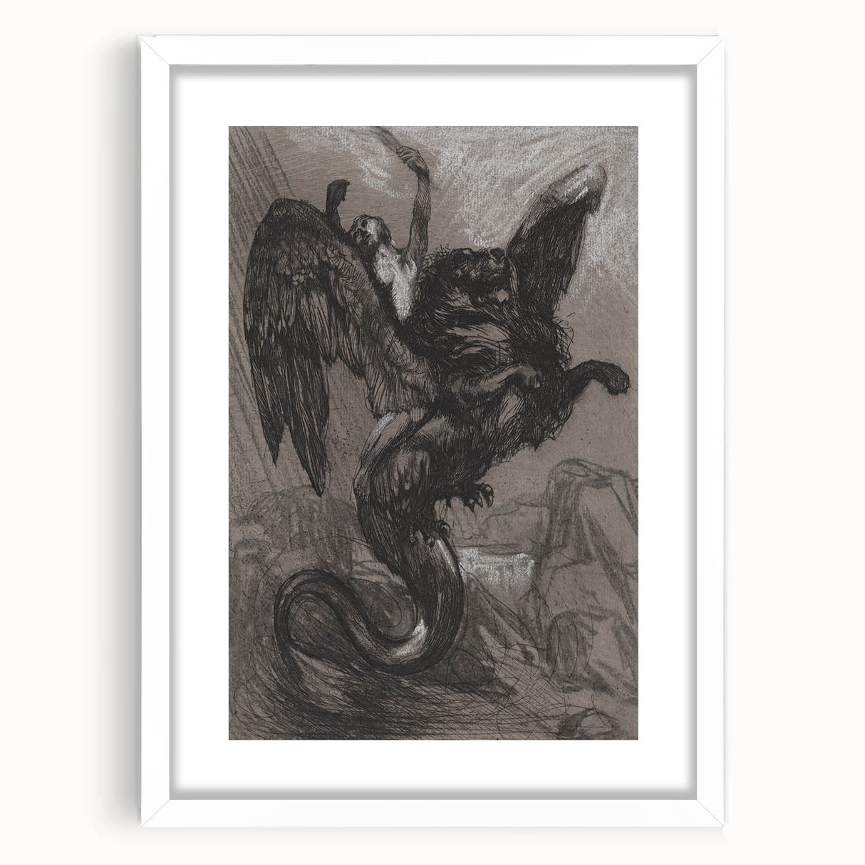 Gothic Wall Art - Dark Mythical Creature in Vintage Gothic Fantasy Print
