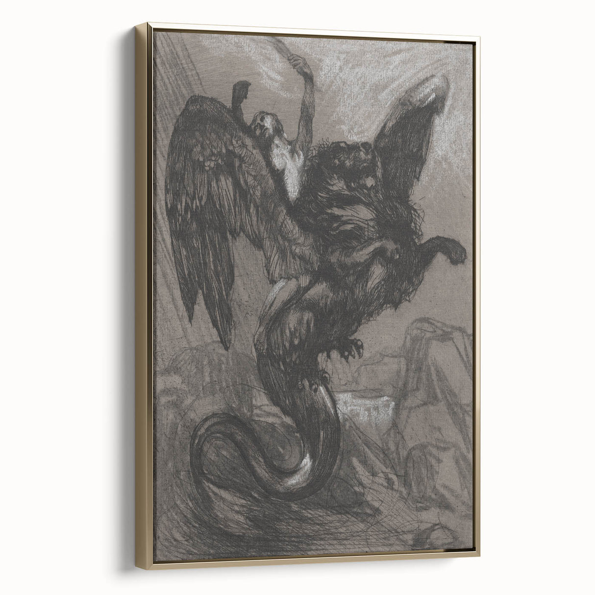 Gothic Wall Art - Dark Mythical Creature in Vintage Gothic Fantasy Print
