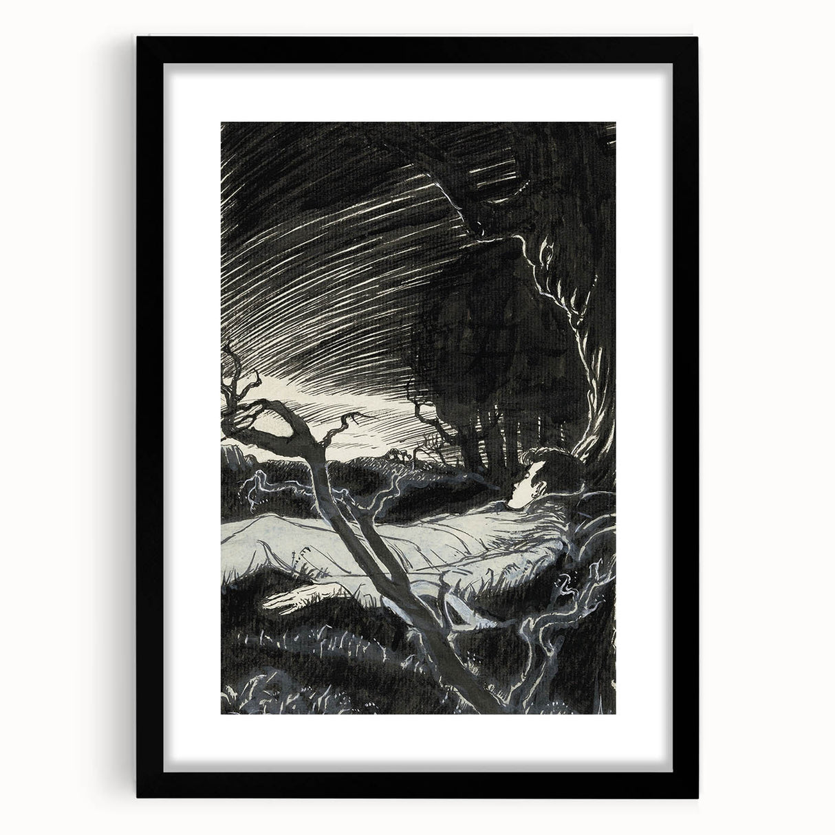 Gothic Wall Art - Mysterious Night Scene with Sleeping Figure in Dark Decor