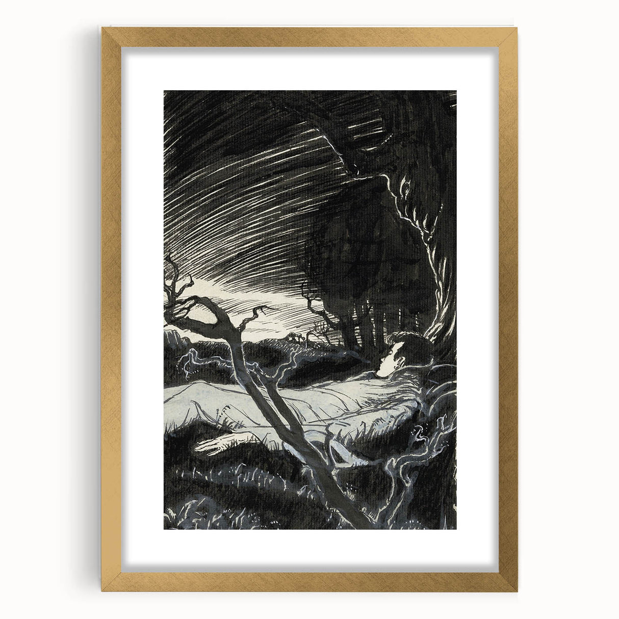 Gothic Wall Art - Mysterious Night Scene with Sleeping Figure in Dark Decor