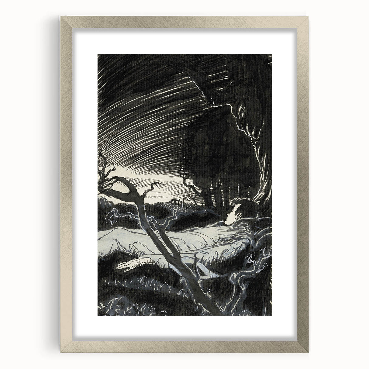 Gothic Wall Art - Mysterious Night Scene with Sleeping Figure in Dark Decor