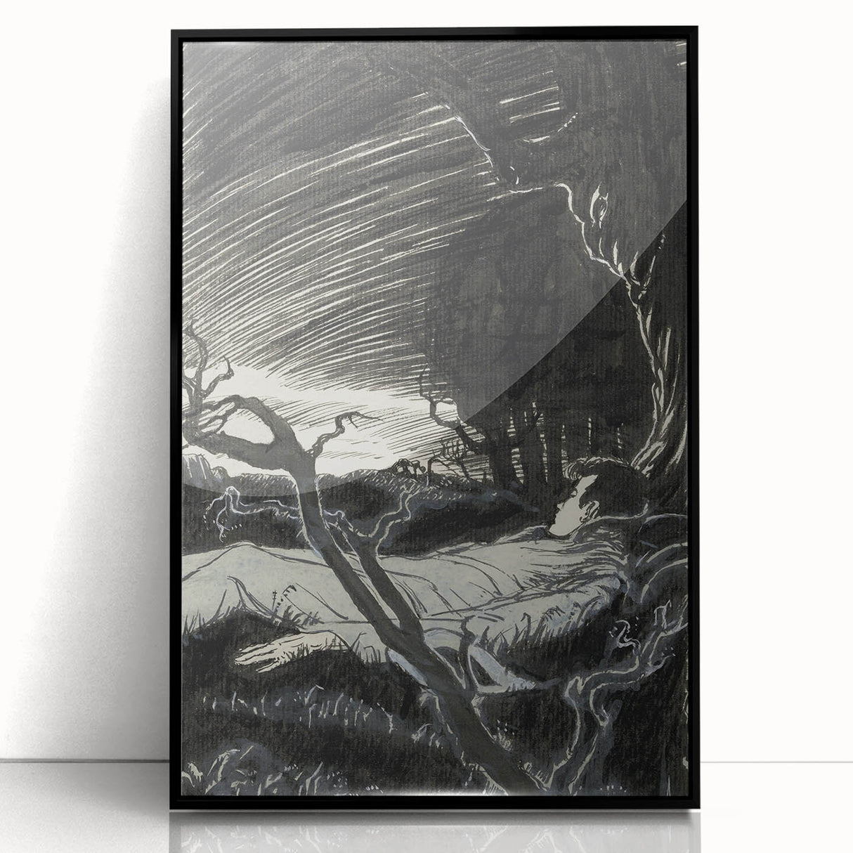 Gothic Wall Art - Mysterious Night Scene with Sleeping Figure in Dark Decor
