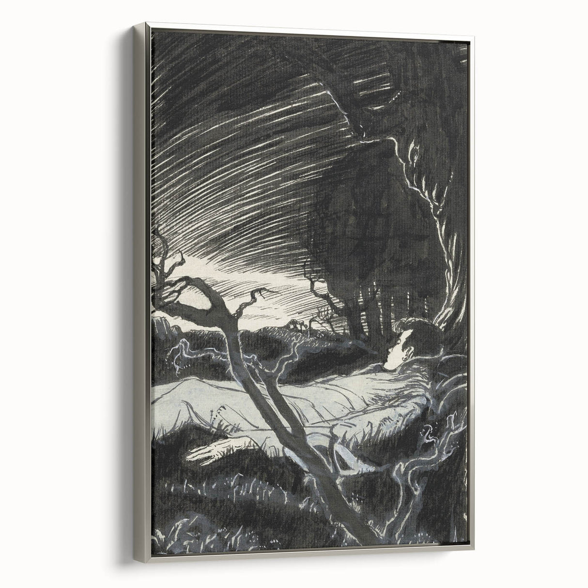 Gothic Wall Art - Mysterious Night Scene with Sleeping Figure in Dark Decor