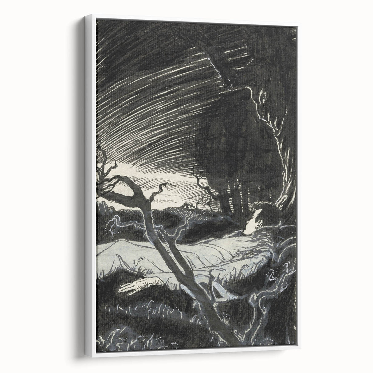 Gothic Wall Art - Mysterious Night Scene with Sleeping Figure in Dark Decor