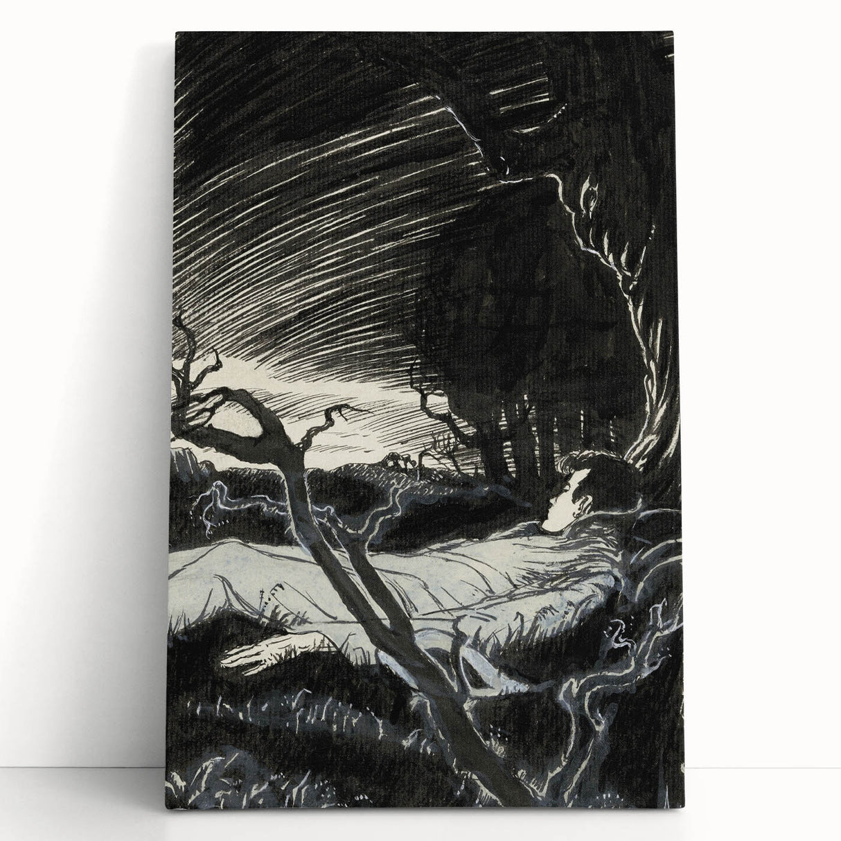 Gothic Wall Art - Mysterious Night Scene with Sleeping Figure in Dark Decor