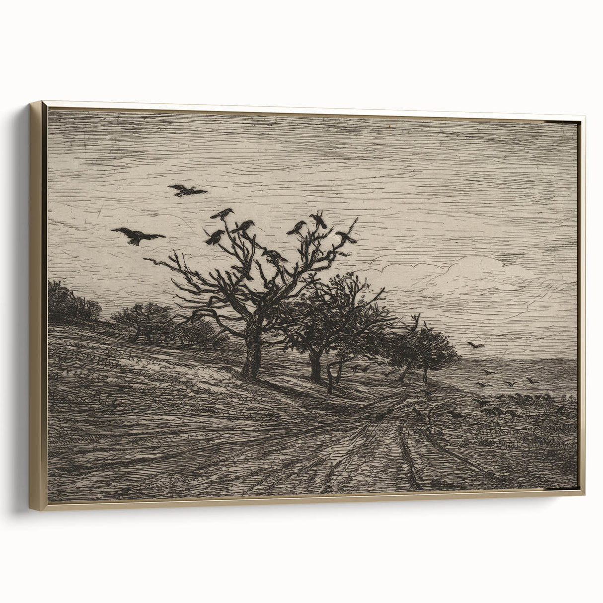 Gothic Artworks - Crows in Barren Landscape for Dark Decor Style