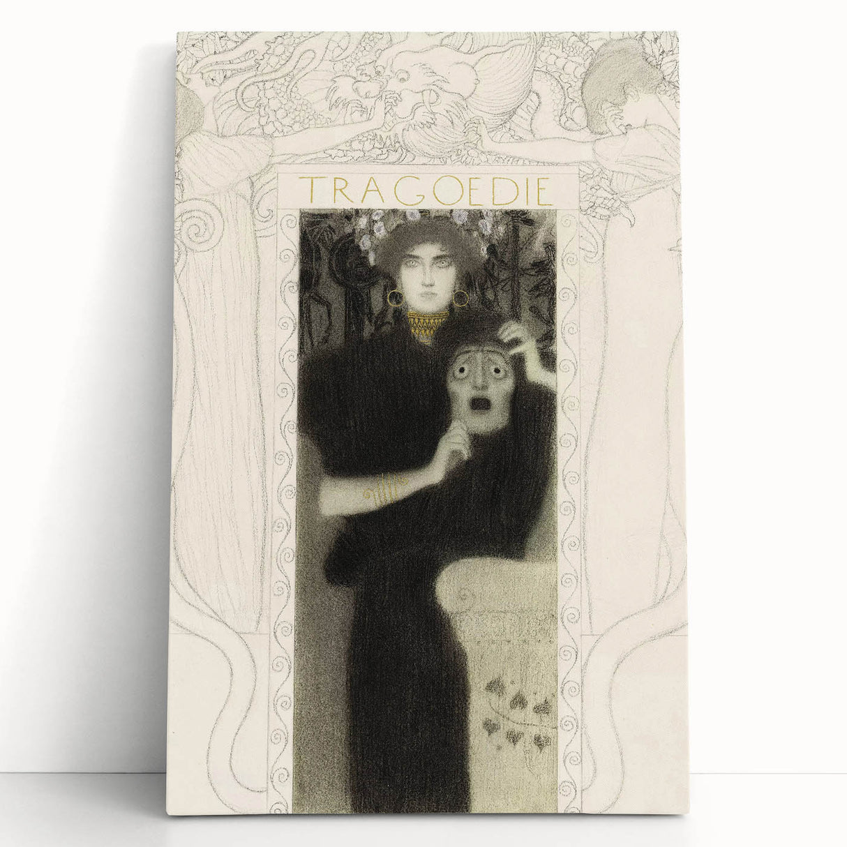 Gothic Wall Art - Tragic Mask and Woman in Vintage Gothic Fantasy Print