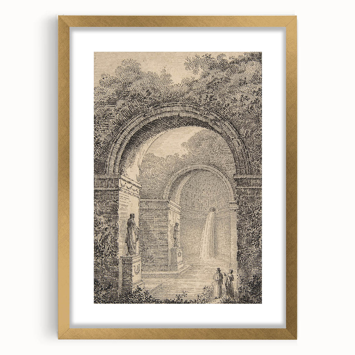 Medieval Gothic Canvas – Vintage Gothic Archway and Waterfall Artwork