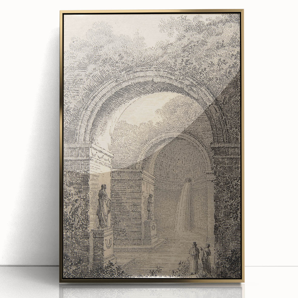 Medieval Gothic Canvas – Vintage Gothic Archway and Waterfall Artwork