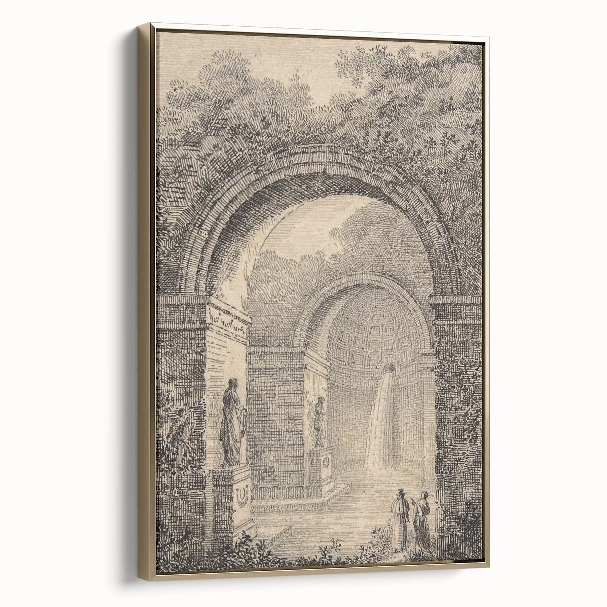 Medieval Gothic Canvas – Vintage Gothic Archway and Waterfall Artwork