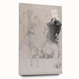 Gothic Wall Art – Intricate Vintage Gothic Sketch of Woman and Symbols