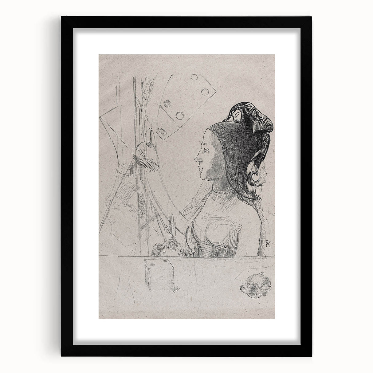 Gothic Wall Art – Intricate Vintage Gothic Sketch of Woman and Symbols