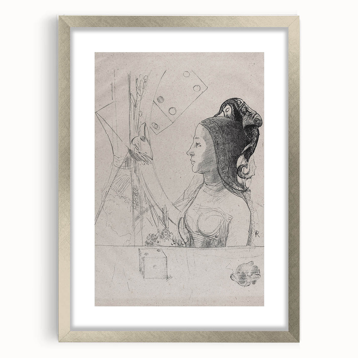 Gothic Wall Art – Intricate Vintage Gothic Sketch of Woman and Symbols