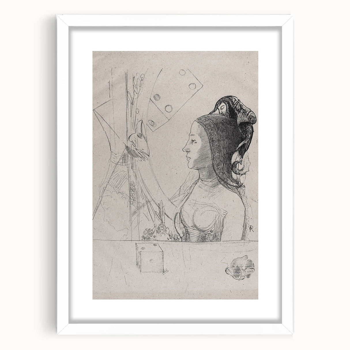 Gothic Wall Art – Intricate Vintage Gothic Sketch of Woman and Symbols