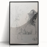 Gothic Wall Art – Intricate Vintage Gothic Sketch of Woman and Symbols