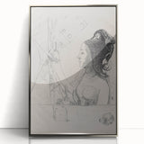 Gothic Wall Art – Intricate Vintage Gothic Sketch of Woman and Symbols