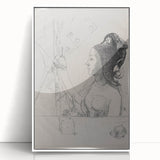 Gothic Wall Art – Intricate Vintage Gothic Sketch of Woman and Symbols
