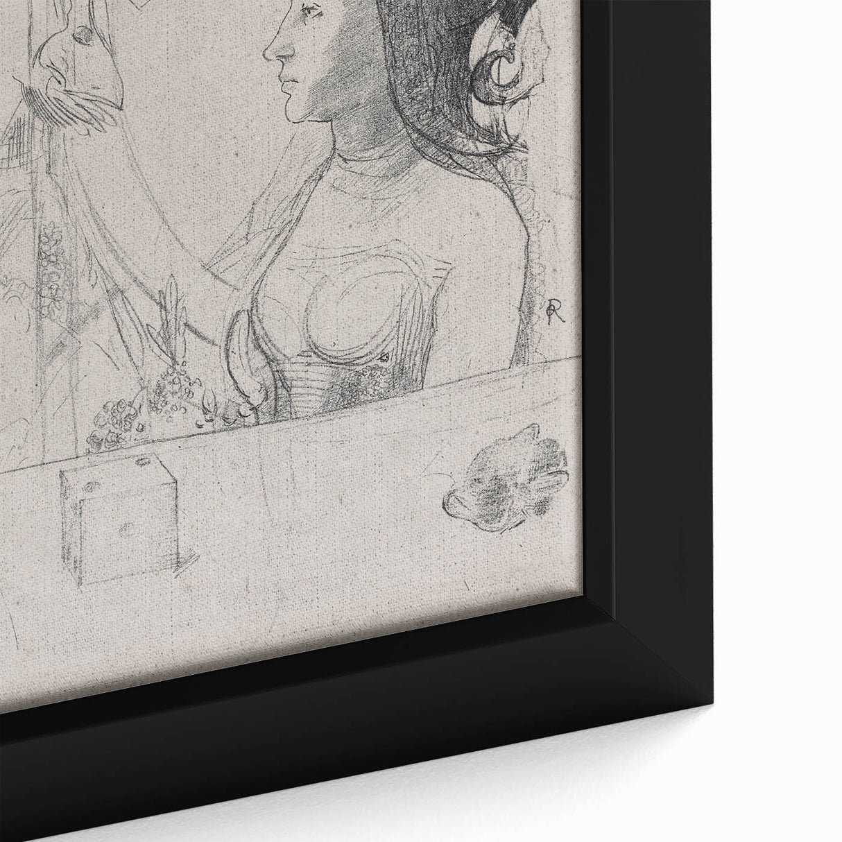 Gothic Wall Art – Intricate Vintage Gothic Sketch of Woman and Symbols