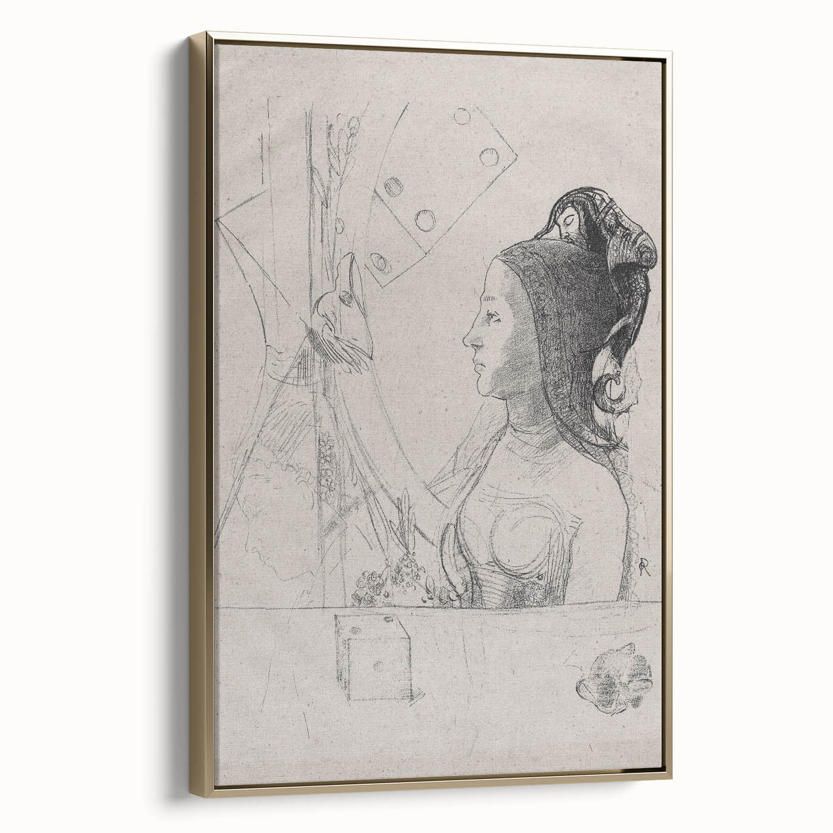 Gothic Wall Art – Intricate Vintage Gothic Sketch of Woman and Symbols