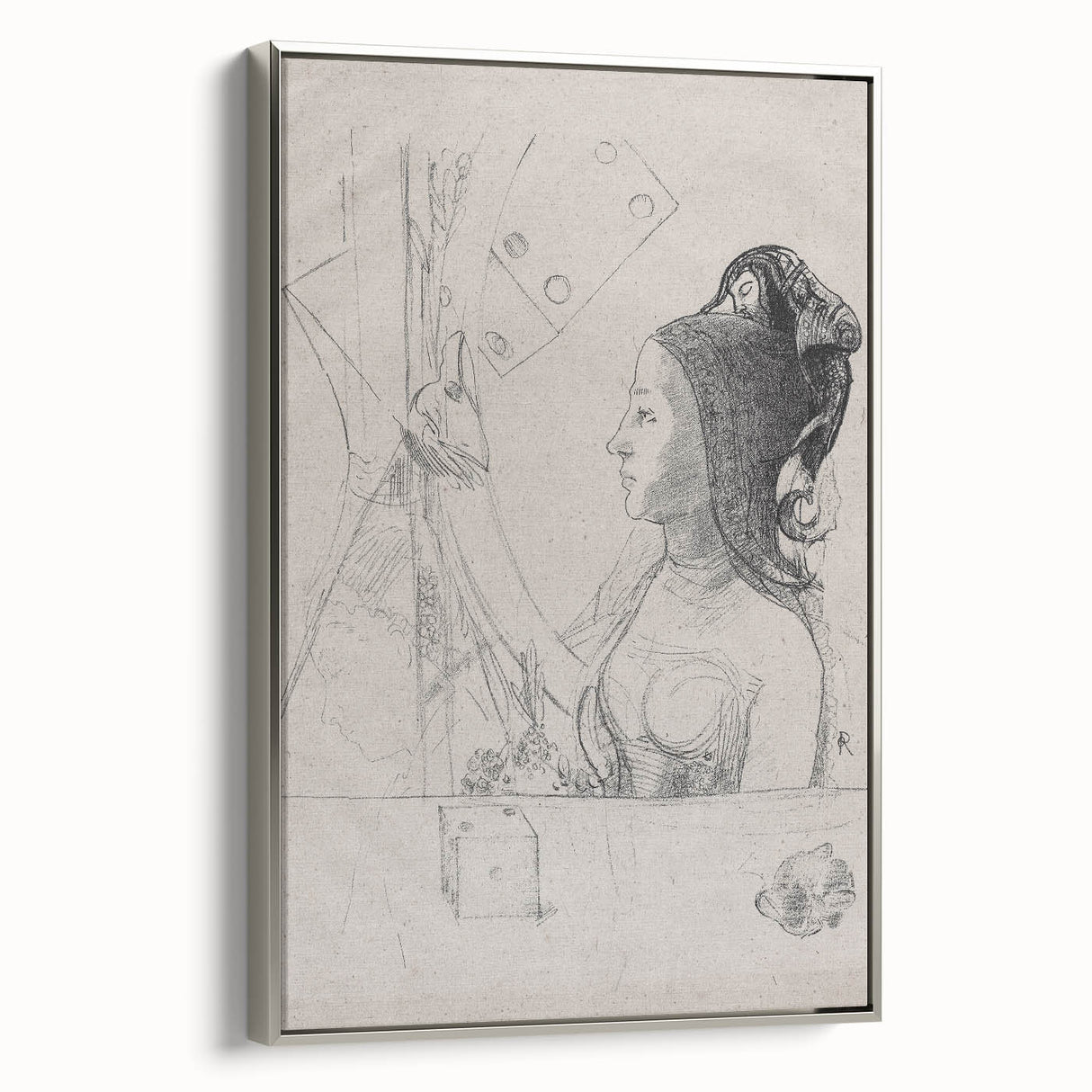 Gothic Wall Art – Intricate Vintage Gothic Sketch of Woman and Symbols