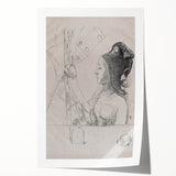Gothic Wall Art – Intricate Vintage Gothic Sketch of Woman and Symbols