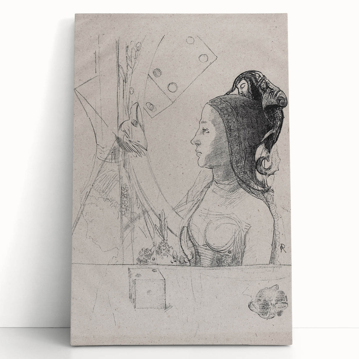 Gothic Wall Art – Intricate Vintage Gothic Sketch of Woman and Symbols