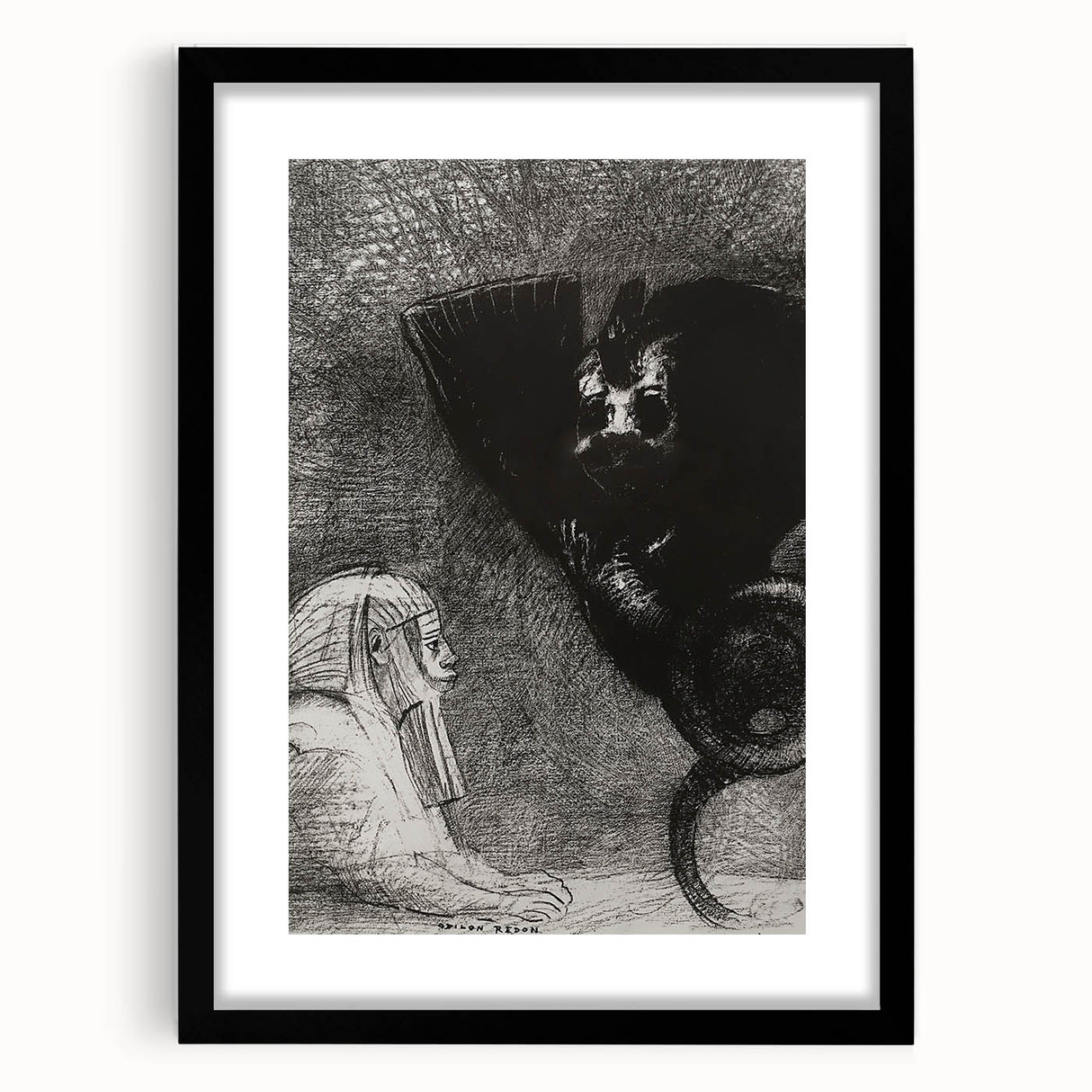 Gothic Wall Art – Vintage Gothic Print of Sphinx and Dark Figure