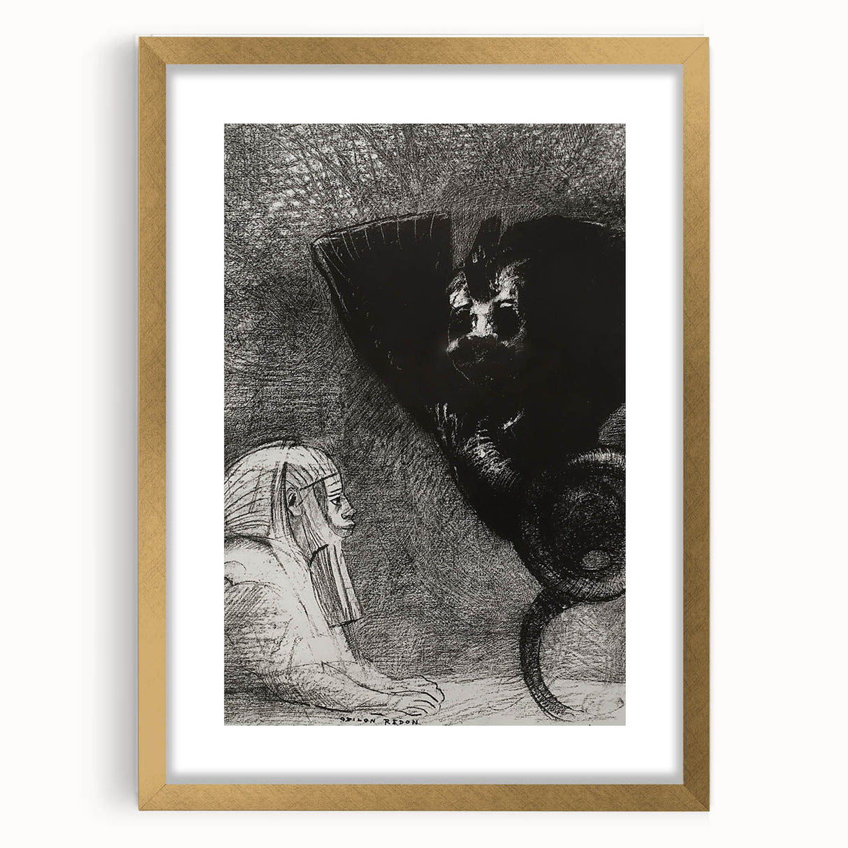 Gothic Wall Art – Vintage Gothic Print of Sphinx and Dark Figure