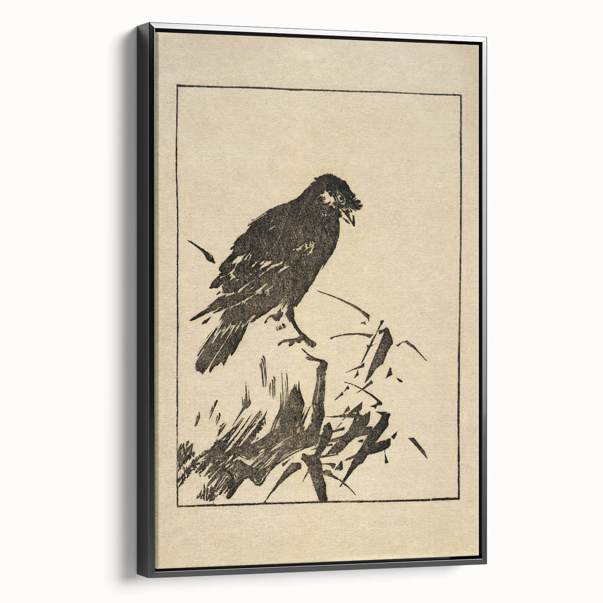 Minimalist Bird Grunge Art - Abstract Black and White Canvas Print