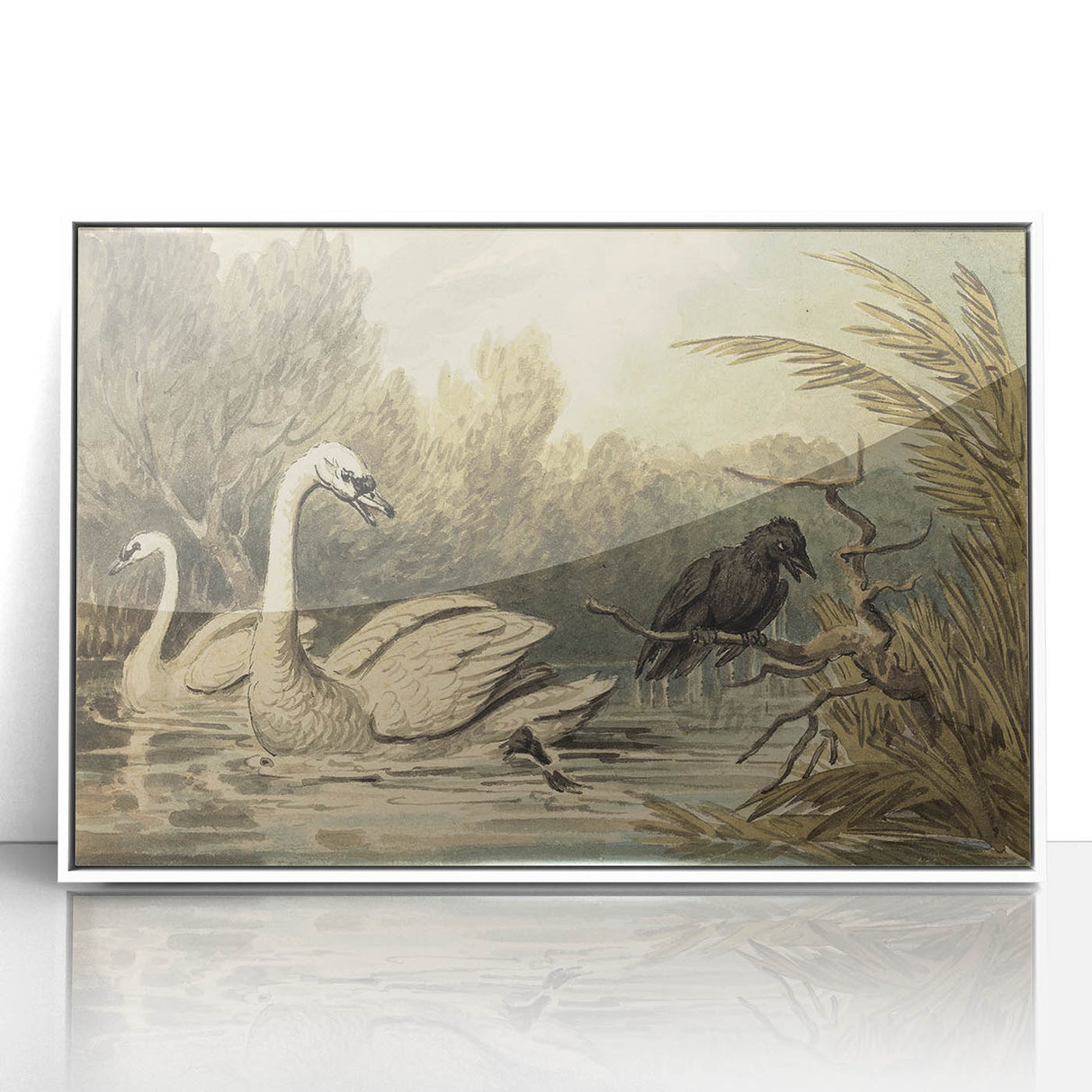 Grunge Wall Art - Unique Swan and Crow Scene for Edgy Home Decor