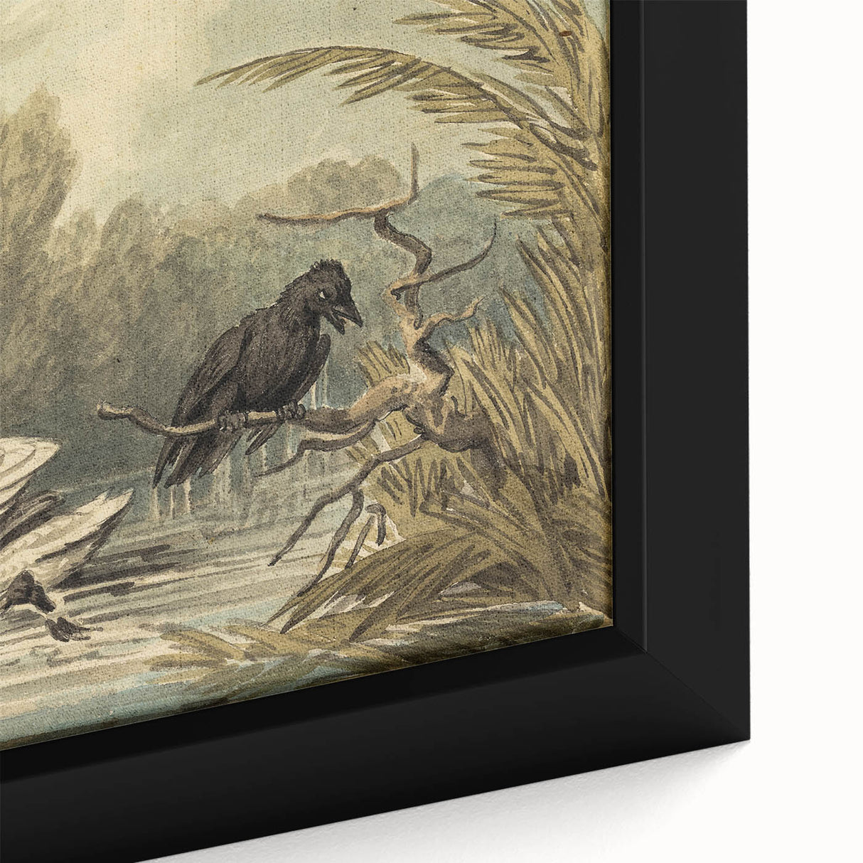 Grunge Wall Art - Unique Swan and Crow Scene for Edgy Home Decor