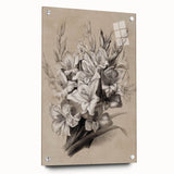 Vintage Floral Grunge Art - Distressed Black and White Canvas Print