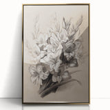 Vintage Floral Grunge Art - Distressed Black and White Canvas Print