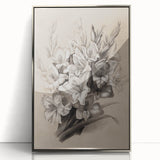 Vintage Floral Grunge Art - Distressed Black and White Canvas Print