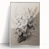 Vintage Floral Grunge Art - Distressed Black and White Canvas Print